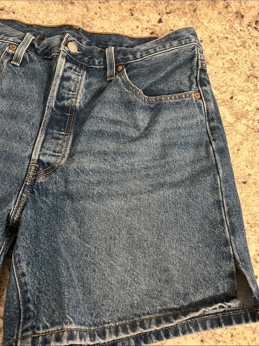 Levi's Blue High-Rise Denim Shorts button fly